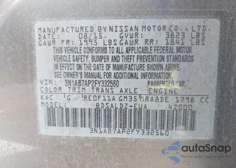 2015 Nissan Sentra Sv from USA, damaged, VIN 3N1AB7AP2FY332560